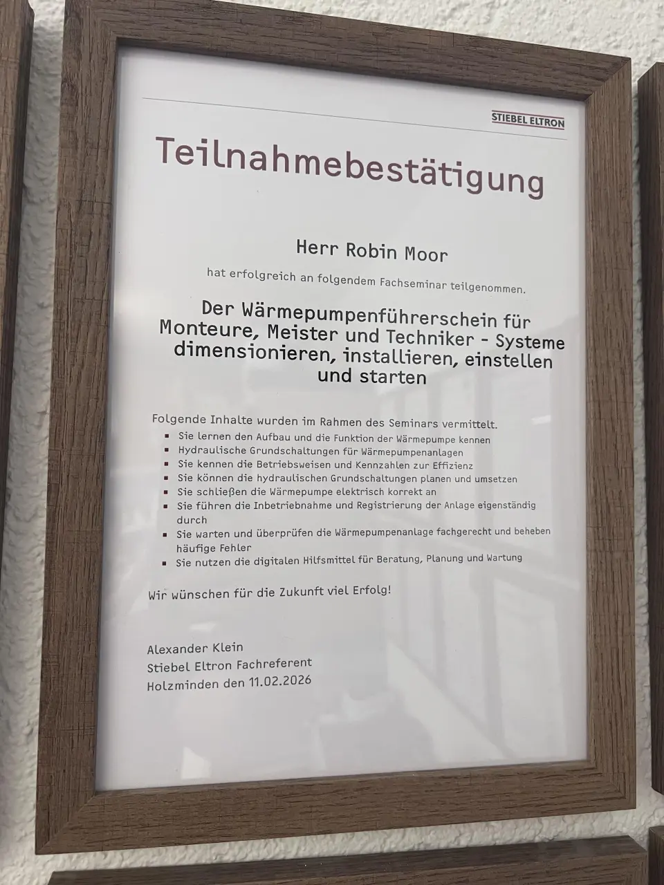 🌡️ Wärmepumpenführerschein erfolgreich in Holzminden absolviert